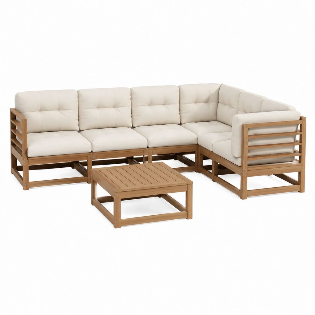 Gartenlounge Ecksofa Set creme Akazienholz L-Form 5-teilig 280 x 140 x 60 cm
