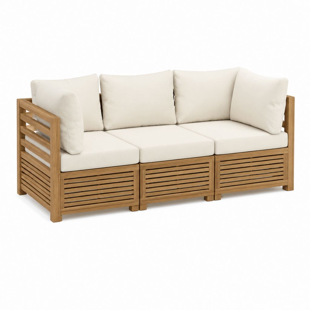 3-Sitzer Gartensofa Natur Creme Akazien-Massivholz Rechteckig 200 x 80 x 75 cm