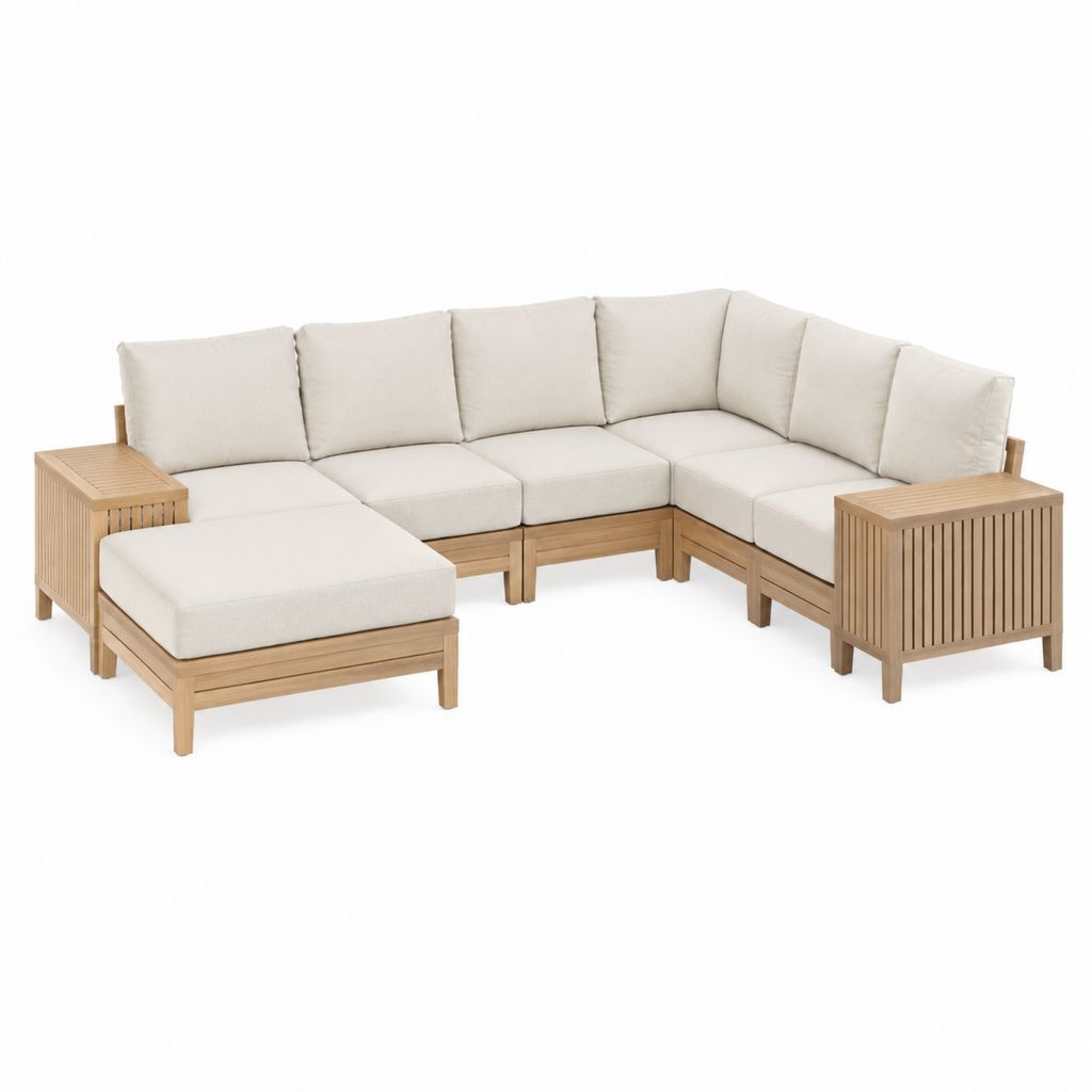 Garten-Loungeecke 5-teilig Natur Akazien-Massivholz mit cremefarbenen Polyesterkissen 300 x 230 x 75 cm