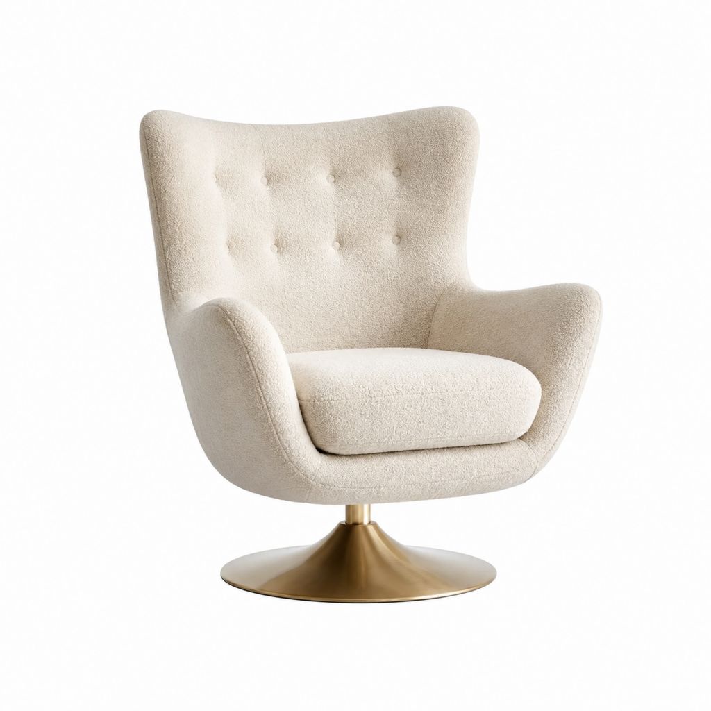 Drehsessel Creme mit Polyester-Bouclé Bezug und Stahlfuß 82 x 84 x 102 cm