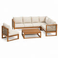 4-teiliges Gartensofa-Set Creme Akazienholz L-Form 290 x 150 cm