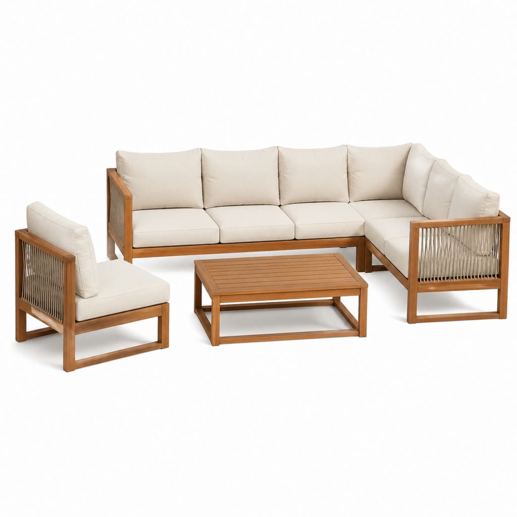 4-teiliges Gartensofa-Set Creme Akazienholz L-Form 290 x 150 cm