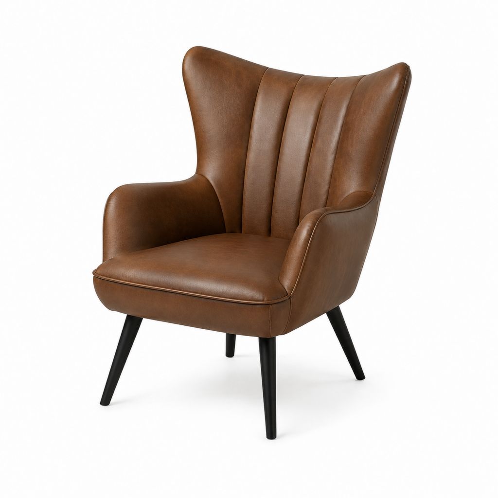 Ohrensessel Braun aus PU-Kunstleder mit schwarzen Stahlbeinen 75 x 85 x 105 cm