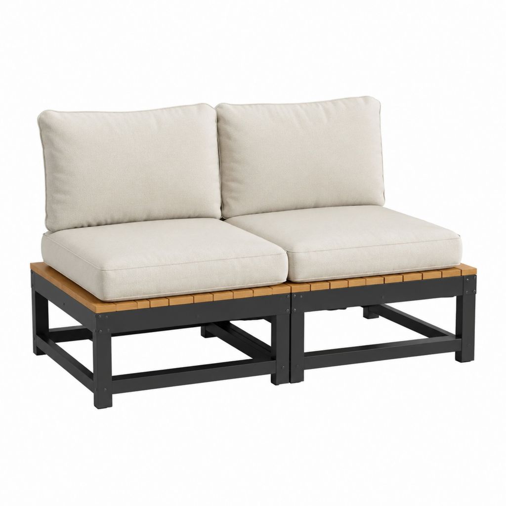 2-teiliges Gartensofa Beige mit Akazienholz und Stahlgestell 140 x 70 x 70 cm