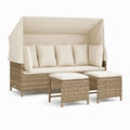 Gartensofa-Set mit Sonnendach Beige Polyrattan Polyester 220 x 90 x 200 cm