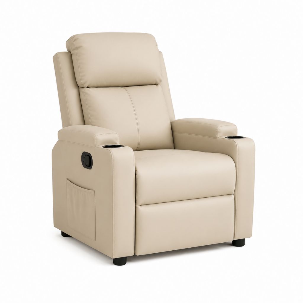 Relaxsessel Fernsehsessel mit Liegefunktion Beige PU-Kunstleder Rechteckig 84 x 92 x 100 cm