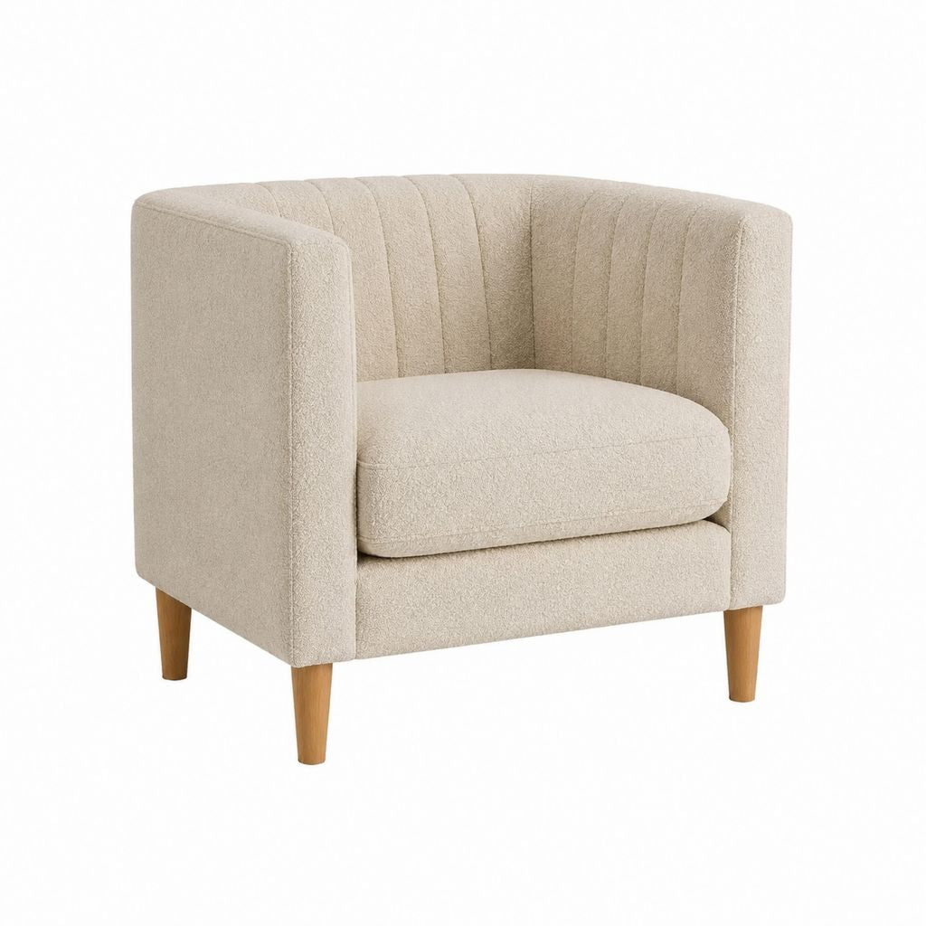Sessel Beige mit Polyester-Bouclébezug und Massivholzbeinen 76 x 78 x 78 cm