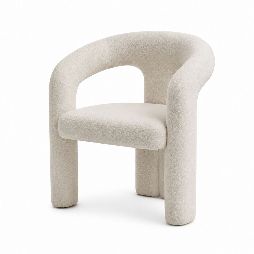 Sessel Creme mit Polyester-Bouclébezug und Rundform 75 x 70 x 70 cm