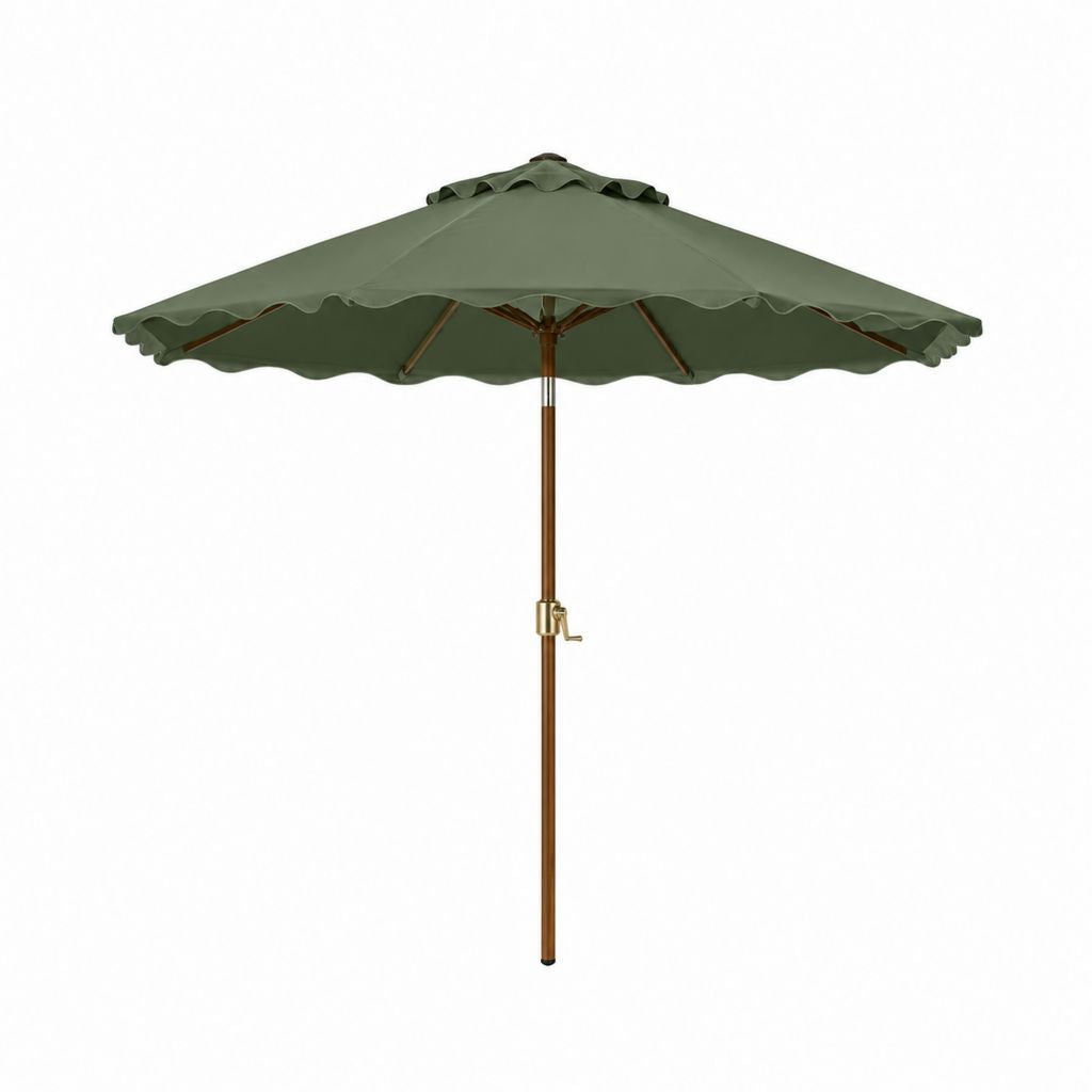 Gartenschirm mit Kurbel Grün Polyester Massivholz achteckig Ø 300 cm Höhe 250 cm