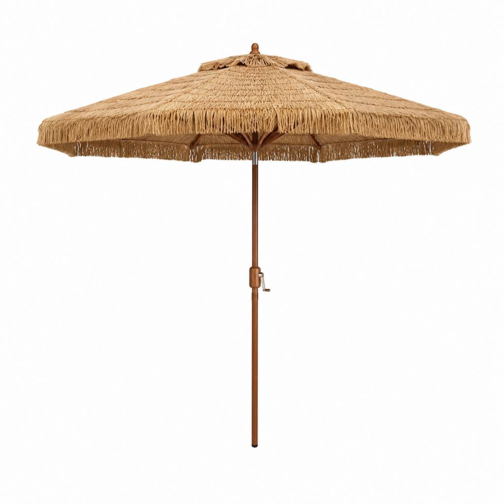 Stroh-Sonnenschirm Natur Rund mit Bambusgestell 250 cm Durchmesser 245 cm Höhe