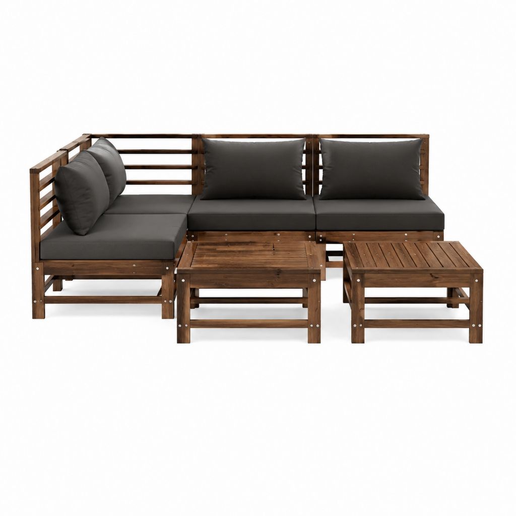 Gartensofa Set 5-teilig Dunkelgrau Akazienholz L-Form 206 x 140 x 60 cm