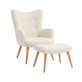 Ohrensessel mit Hocker Creme Polyester-Bouclé Massivholz 74 x 85 x 104 cm