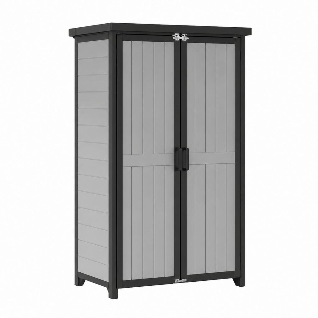 Gartenschrank aus Polypropylen in Grau Schwarz mit 2 Türen 68 x 39 x 166 cm