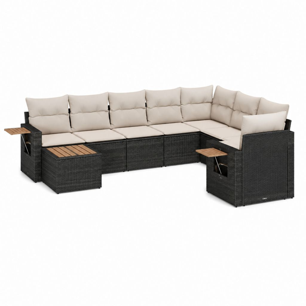 Gartenlounge Ecksofa Set Schwarz Beige PE-Rattan Polyester U-Form 300 x 220 x 85 cm