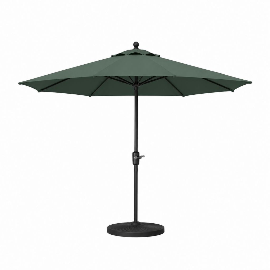 Gartenschirm Set dunkelgrün Polyester achteckig Ø 300 cm H 250 cm mit Stahlmast und Schirmständer
