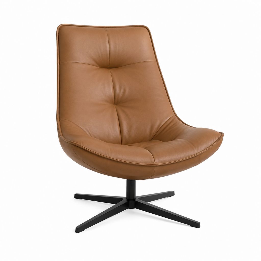Drehsessel Cognac aus PU-Kunstleder mit Stahlkreuzfuß 78 x 82 x 85 cm