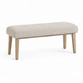 Schlafzimmerbank mit Bouclé-Polsterung in Beige und Beinen aus massivem Gummibaumholz 120 x 40 x 45 cm